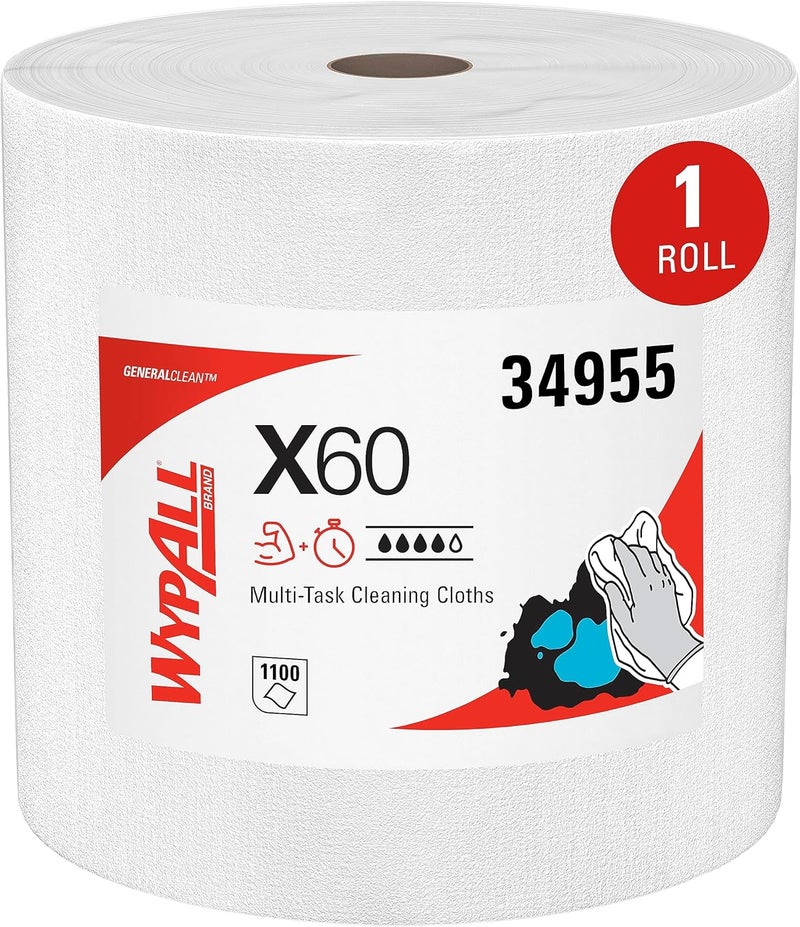 WypAll X60 Reusable Cleaning Cloths, Jumbo Roll, 1100 Sheets, White - Image 1